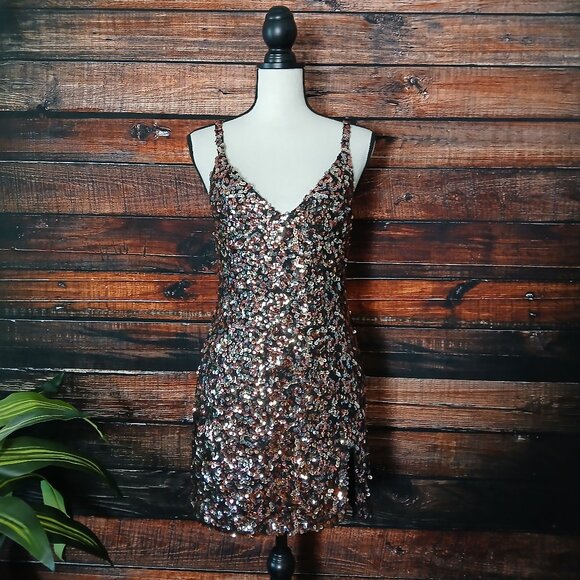 Reformation Mini Dress XS Jimmy Sparkle All Over Sequin Lined Side Slit Stretch - Picture 2 of 10
